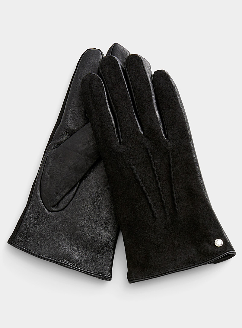 Club Rochelier Black Trio topstitch leather gloves for men