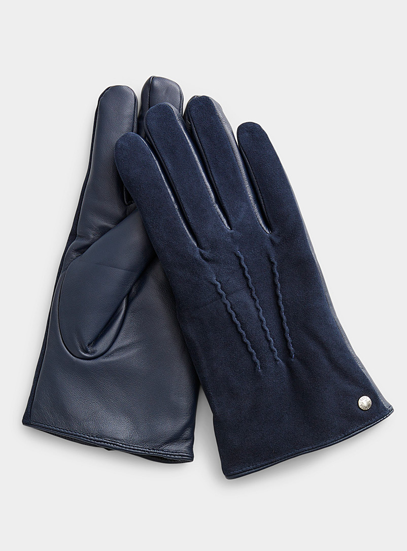 Club Rochelier Marine Blue Trio pintuck leather gloves for men