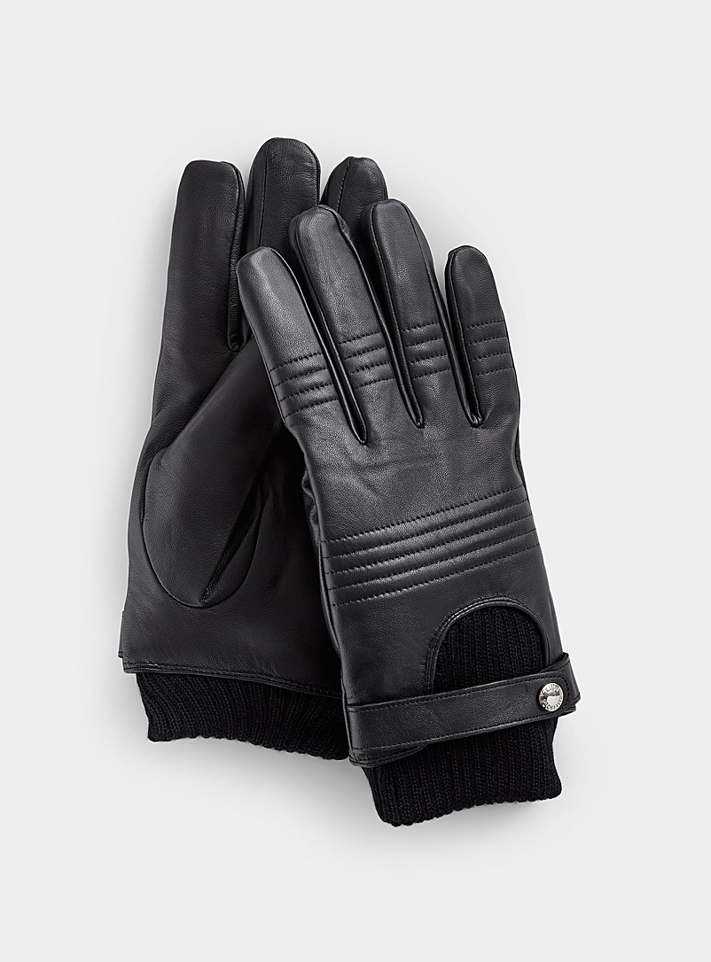 Club Rochelier Black Ribbed cuff soft leather gloves for men