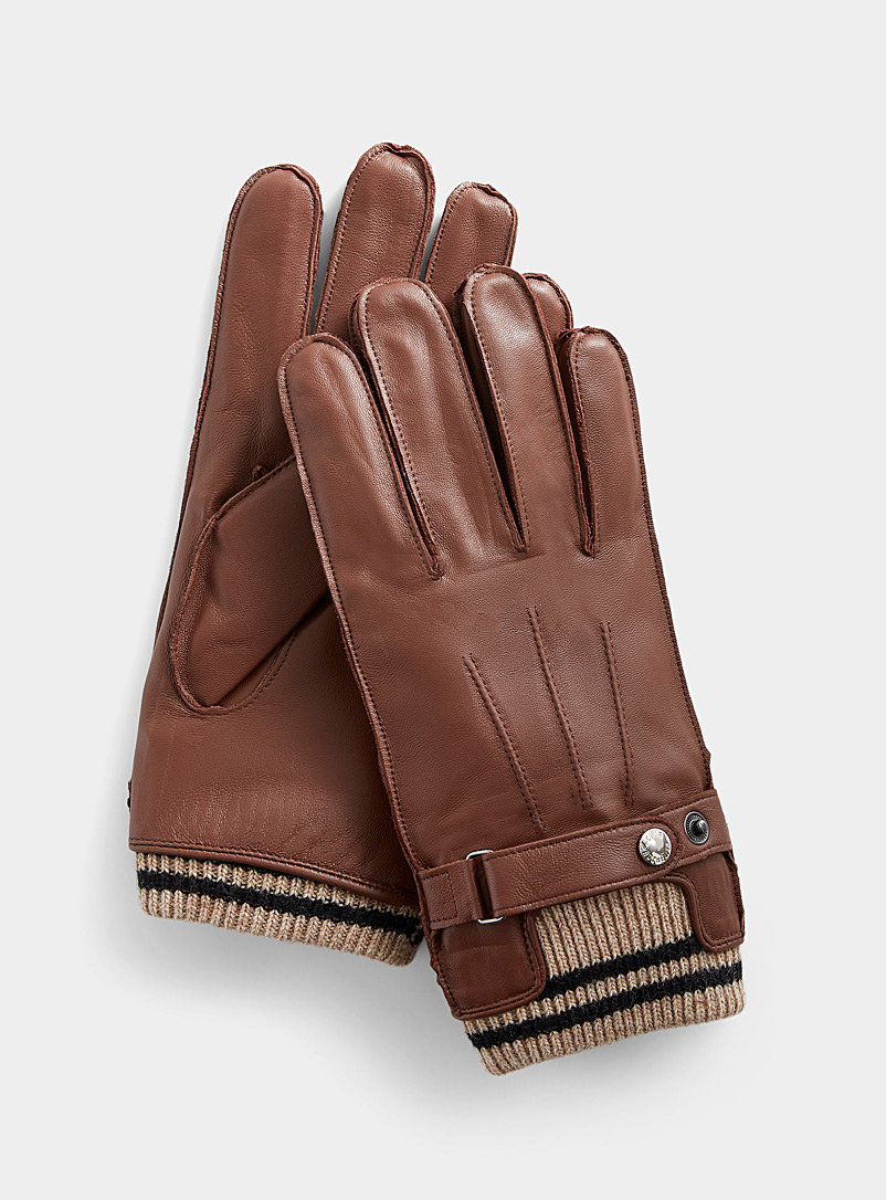 Club Rochelier Honey Striped cuff soft leather gloves for men