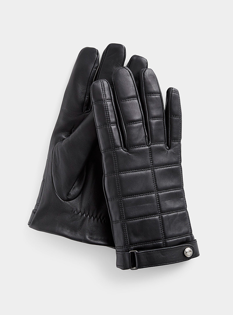 Club Rochelier Black Check topstitching leather gloves for men
