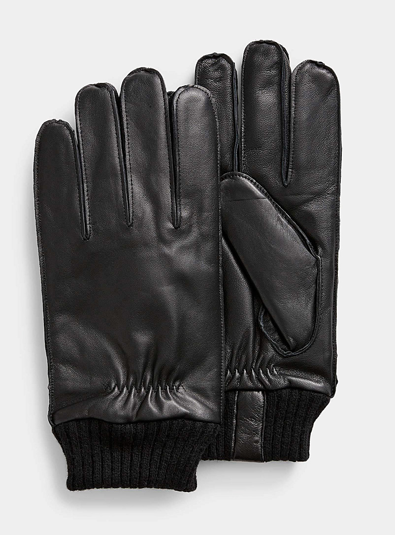 Club Rochelier: Le gant cuir lisse poignet côtelé Noir pour homme
