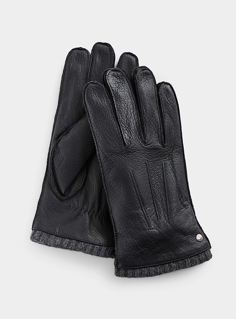 Club Rochelier Black Soft leather gloves for men