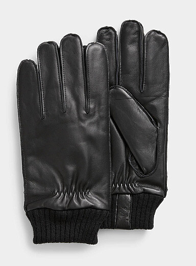 Club Montelier: Les gants de cuir poignets c&ocirc;tel&eacute;s Noir pour homme