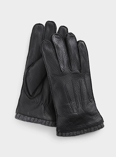 Club Montelier: Les gants tactiles cuir grenu Noir pour homme