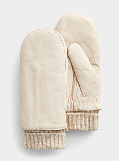 Knit cuff leather mittens