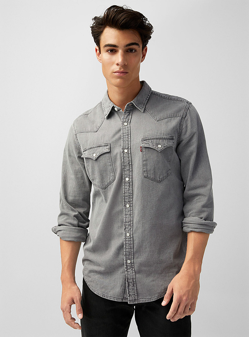 Ash-grey denim Western shirt, Levi's, Shop Men's Solid Shirts Online
