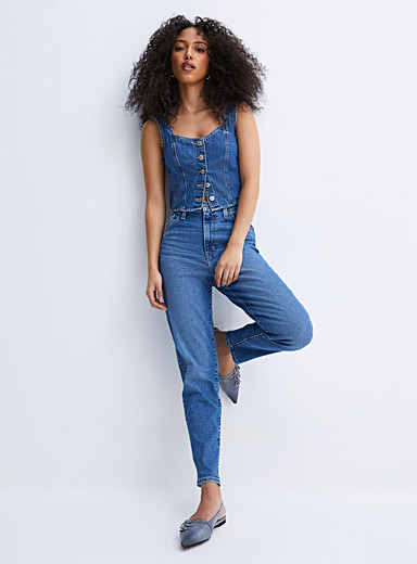 Jean mom délavé taille haute  Jeans mom taille haute, Jeans mom, Look stylé