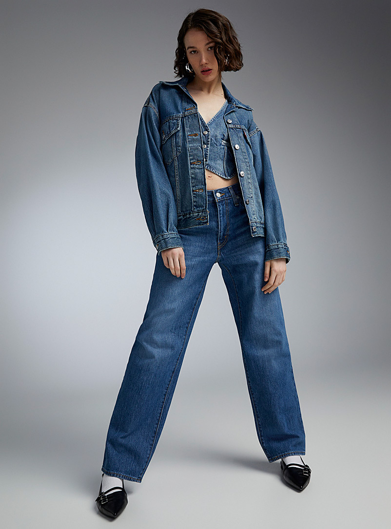 Ensemble pantalon et veste en jean à poche à rabat bicolore, Mode en ligne