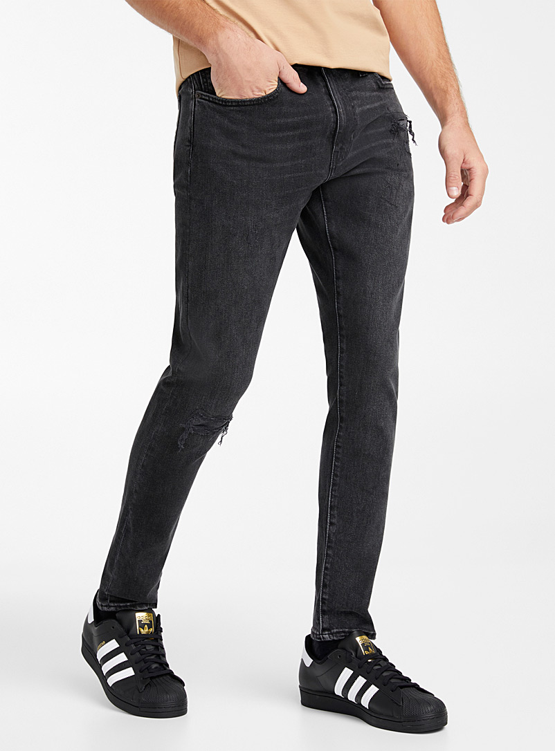 mens dark grey distressed jeans