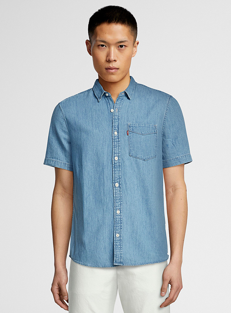 Levi's: La chemise denim léger à manches courtes Bleu pâle - Bleu ciel pour homme