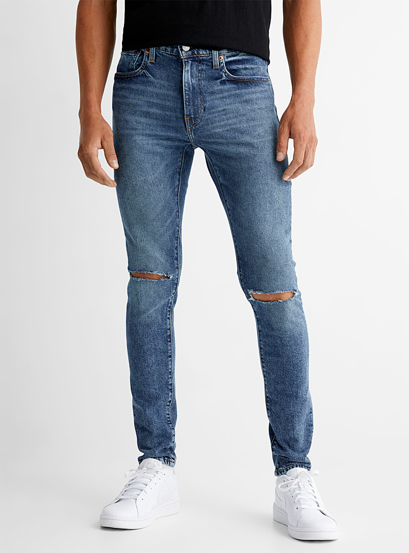 Levi's Blue Distressed-knee medium blue jean Skinny tapered fit for men