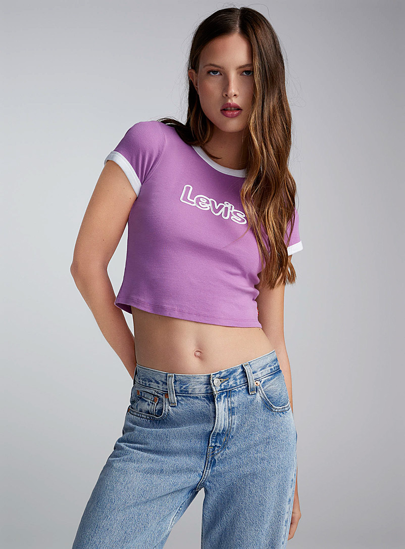 Levi's Pink Embossed logo cropped tee for women