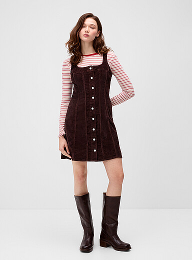 Levi's: La minirobe velours c&ocirc;tel&eacute; boutonn&eacute;e Chocolat - Espresso pour femme
