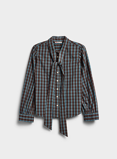 Levi's: La blouse western &agrave; carreaux col nou&eacute; Bleu &agrave; motifs pour femme