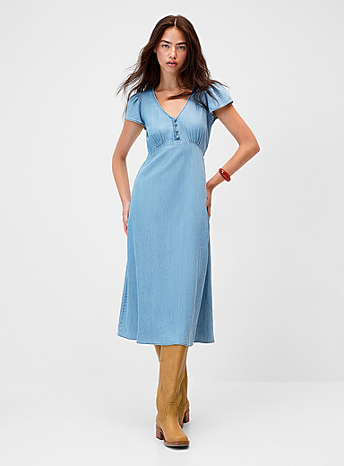 Levi's Blue Supple denim cap-sleeve maxi dress for women