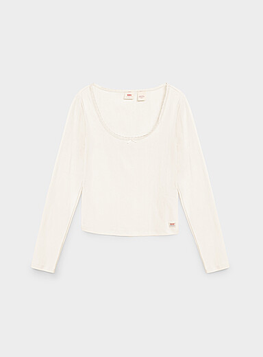Levi's: Le t-shirt pointelle encolure d&eacute;gag&eacute;e Blanc pour femme