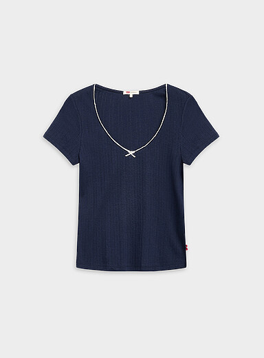 Levi's: Le t-shirt pointelle bordure crochet Bleu marine - Bleu nuit pour femme
