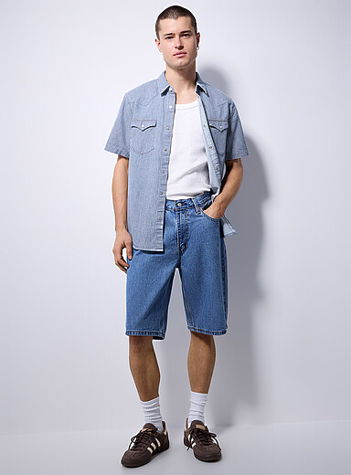 469 medium-blue jean Bermudas