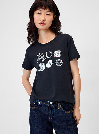 Levi's: Le t-shirt carr&eacute; imprim&eacute; western Noir &agrave; motifs pour femme