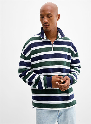 Levi's Green Zip-neck striped sweatshirt for men