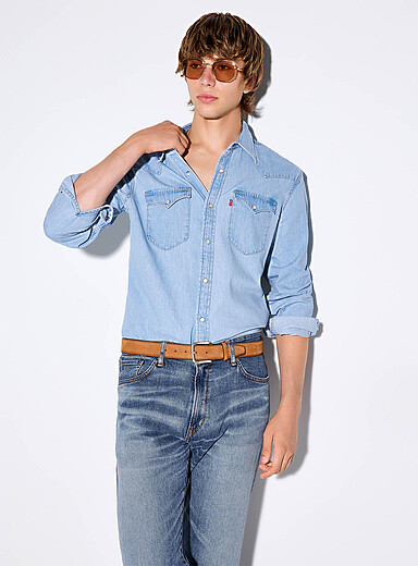 Levi's: La chemise denim western Bleu p&acirc;le - Bleu ciel pour homme