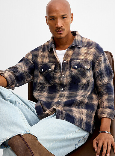 Levi's Patterned Navy Ombr&eacute; check knit shirt Boxy fit for men