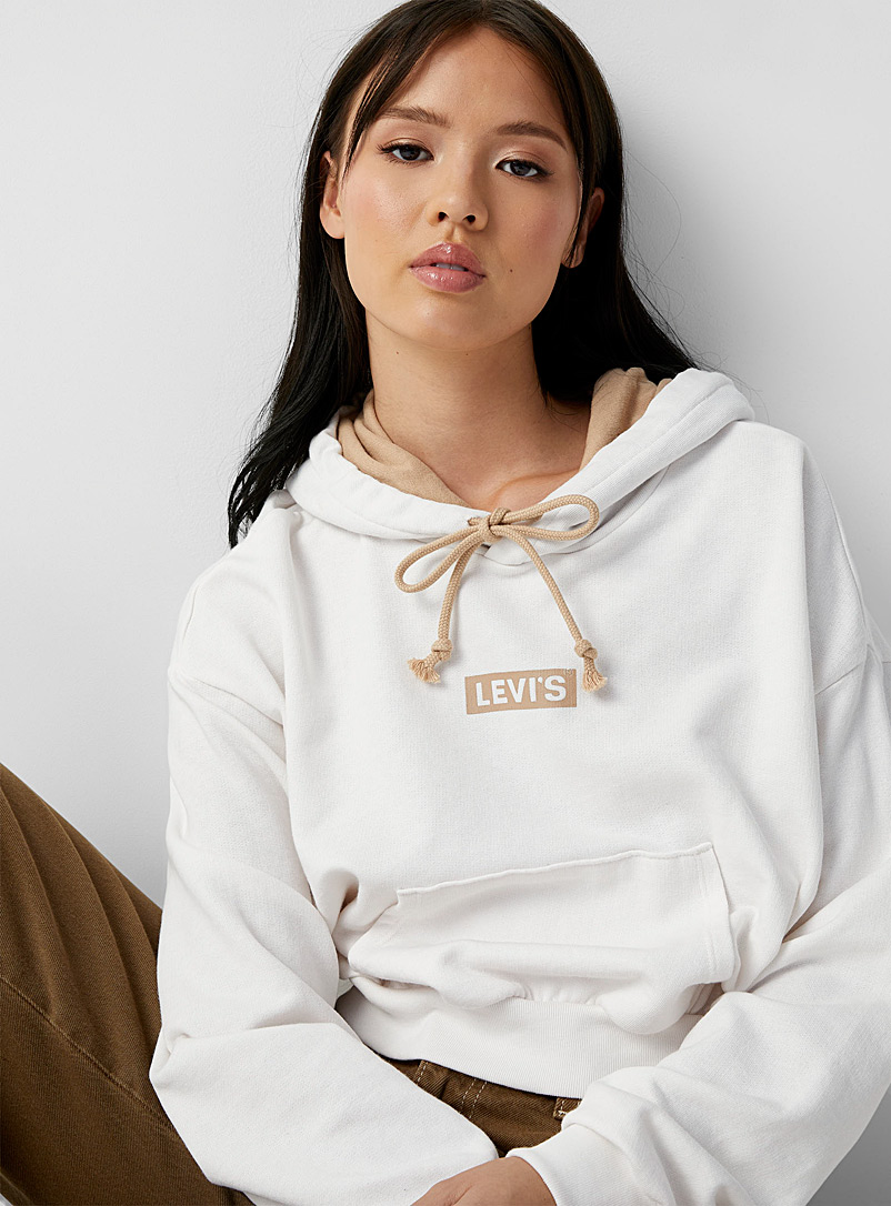 Levi's Ivory White Logo cropped hooded sweatshirt for women