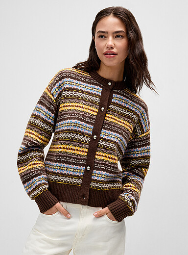 Levi's: Le cardigan Fair Isle rayures pastel Brun &agrave; motifs pour femme