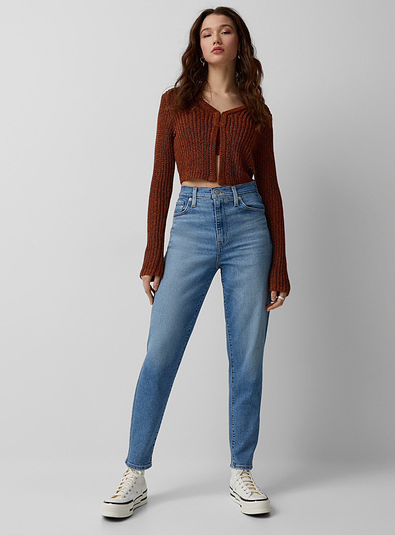 PRETTYLITTLETHING Mid Blue Wash High Rise Mom Jeans