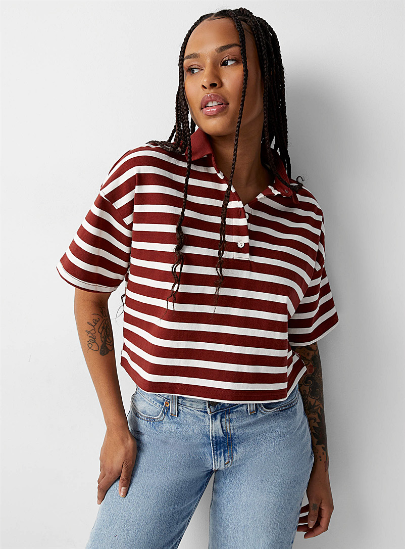 Levi's Patterned Brown Striped boxy-fit polo for women