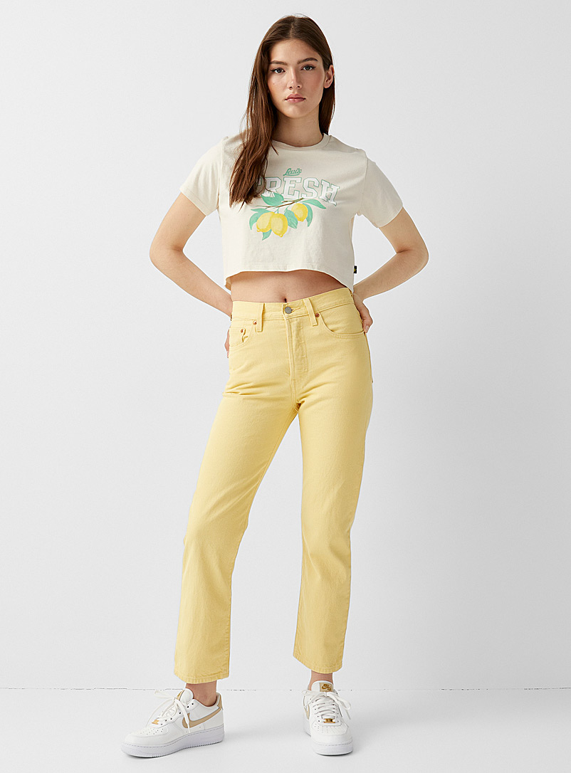 Levi's Light Yellow Coloured cropped original 501 jean for women