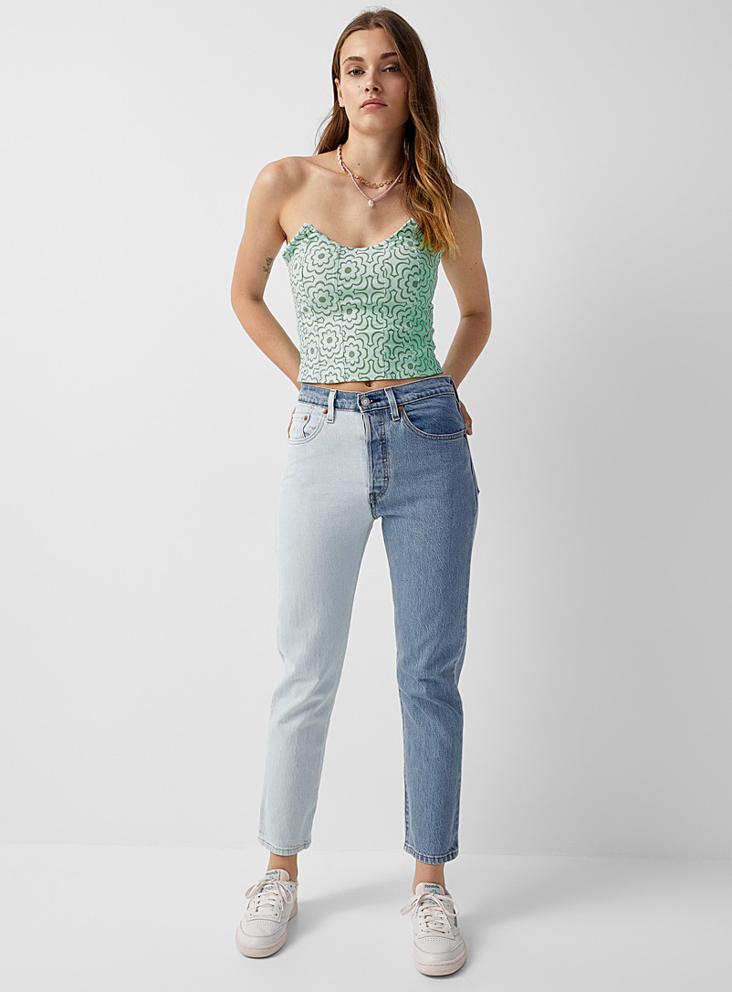 Levi's Patterned Blue Two tones cropped original 501 jean for women