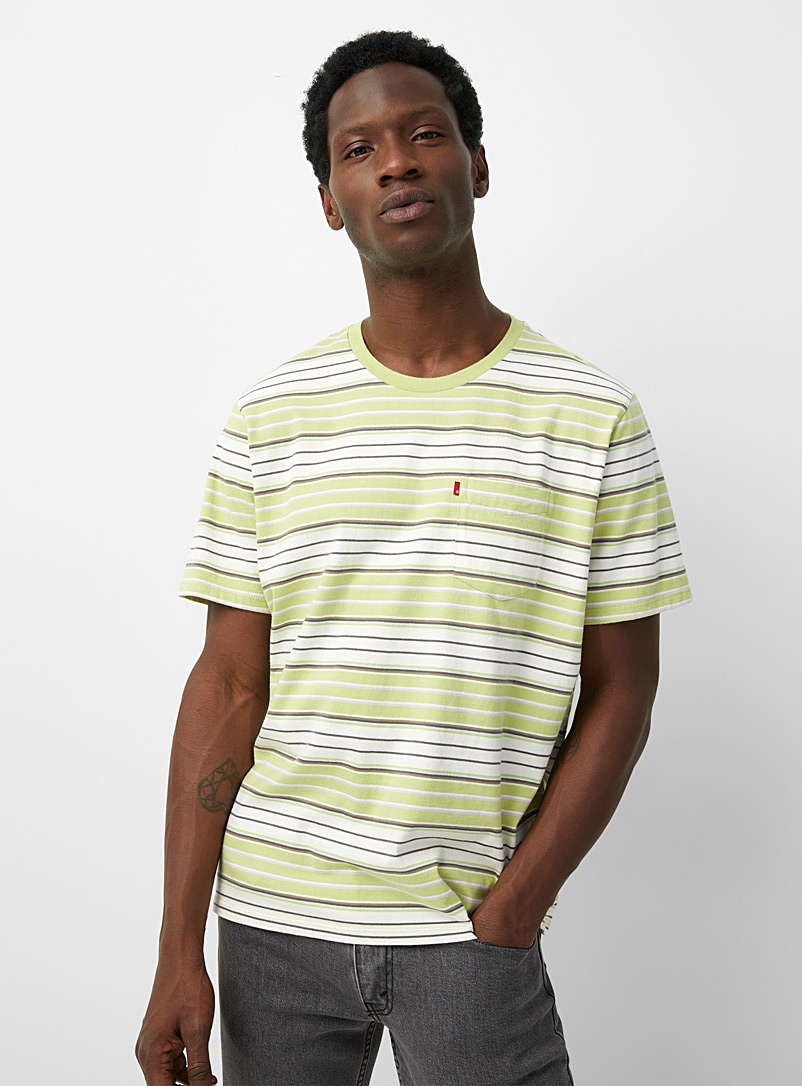 Levi's: Le t-shirt rayé accent lime Vert pour homme