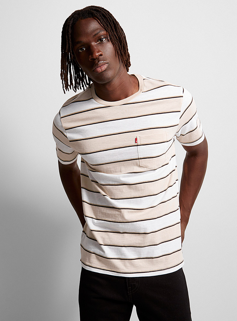 Levi's: Le t-shirt rayures neutres Blanc à motif pour homme