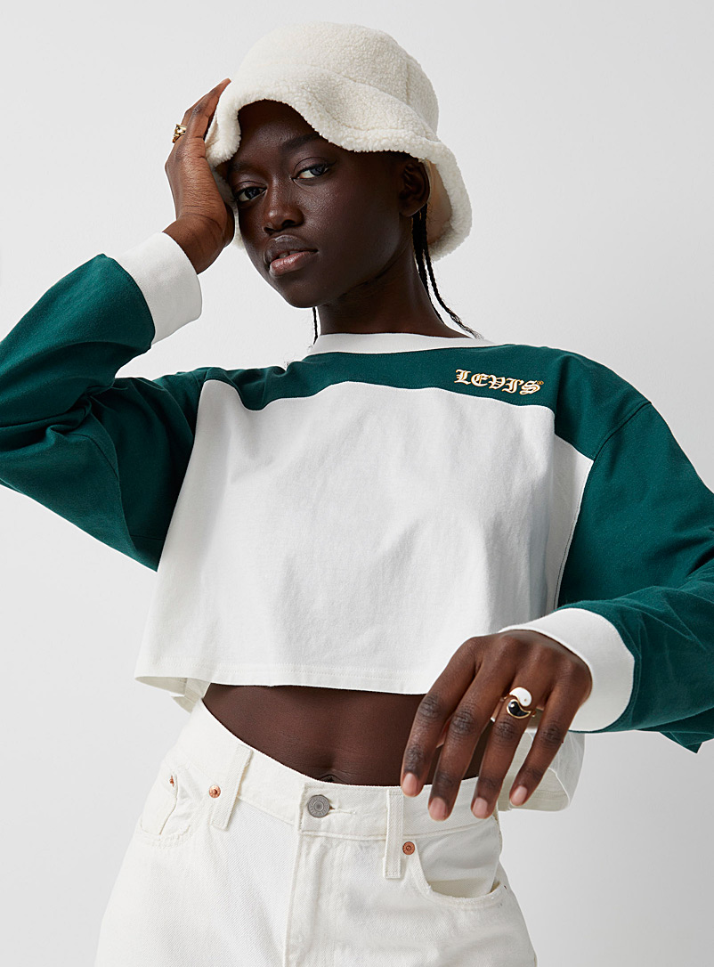 Levi's: Le t-shirt court couleurs blocs logo stylisé Vert foncé-mousse-olive pour femme