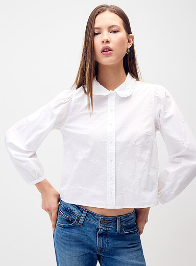 Levi's White Embroidered puff-sleeve shirt for women