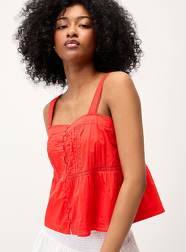 La camisole boh&egrave;me rouge-orange