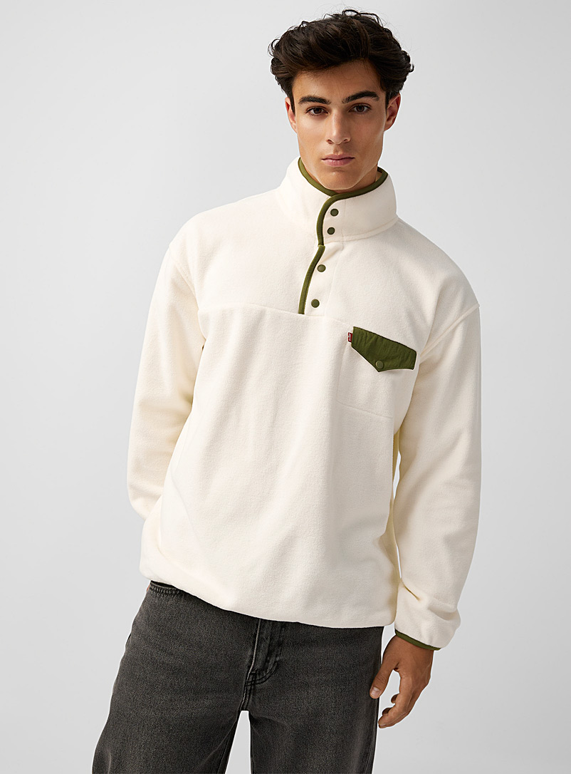 Levi's Ivory White Boreal trim polar fleece sweater for men
