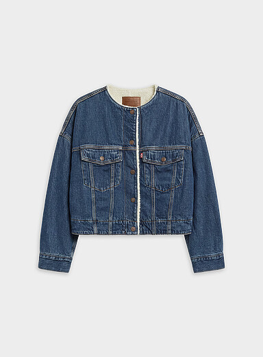 La veste denim moutonn&eacute; col rond