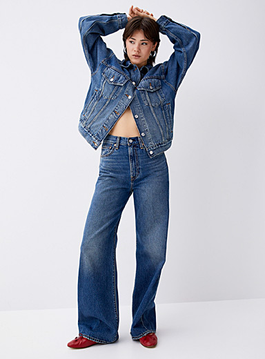 Jeans Court Mango Femme - Taille 44 (US 12) - Couleur Bleu - Mi-Taille, Jambe Large - Neuf Avec Imperfections