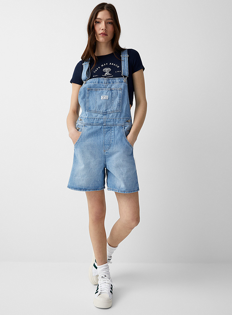 Light blue denim overall-shorts | Levi's | Shop Women's Denim Overalls  Online | Simons