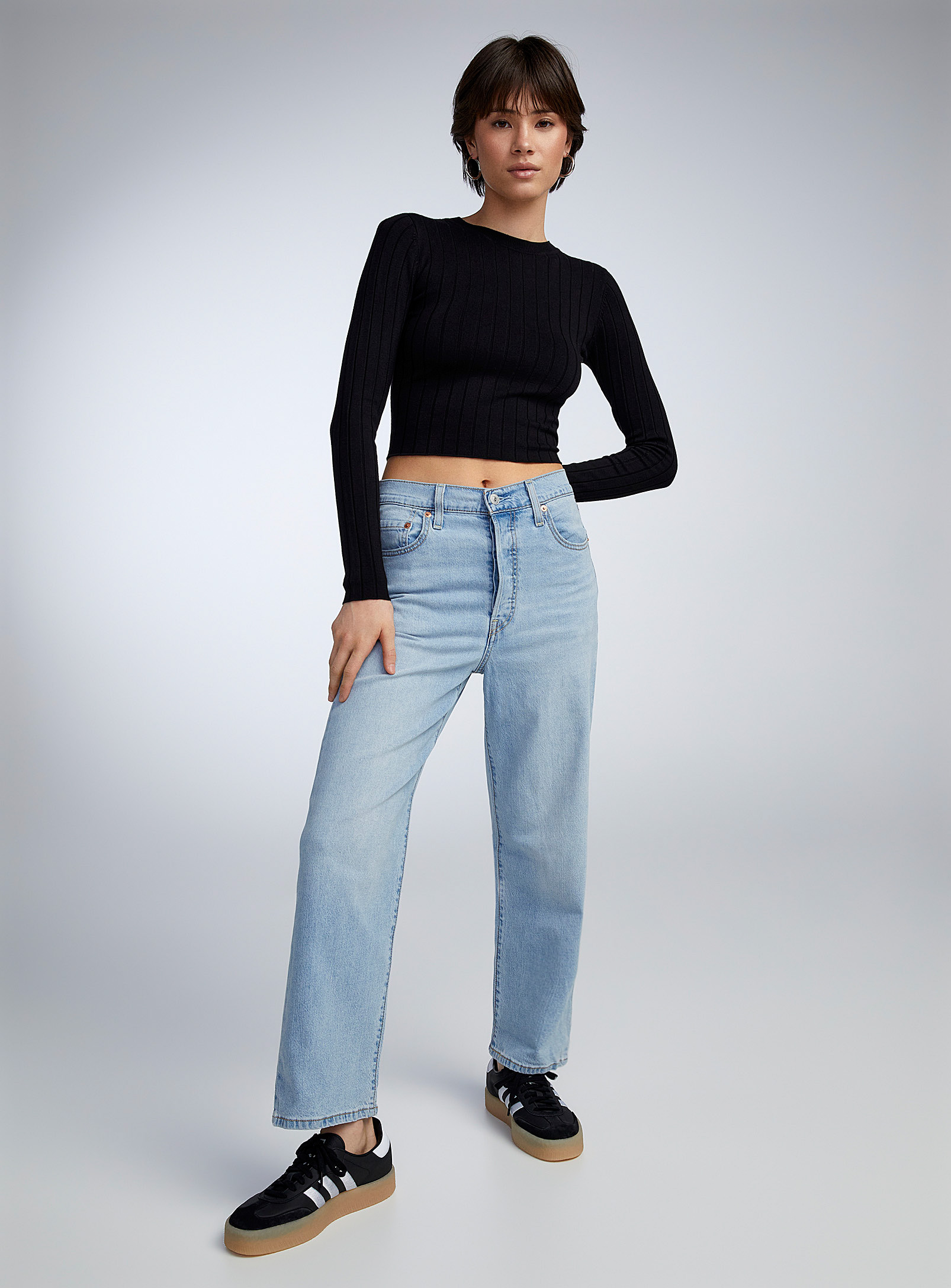 Levi's Ribcage Lyocell And Linen Straight-leg Jean In Slate Blue