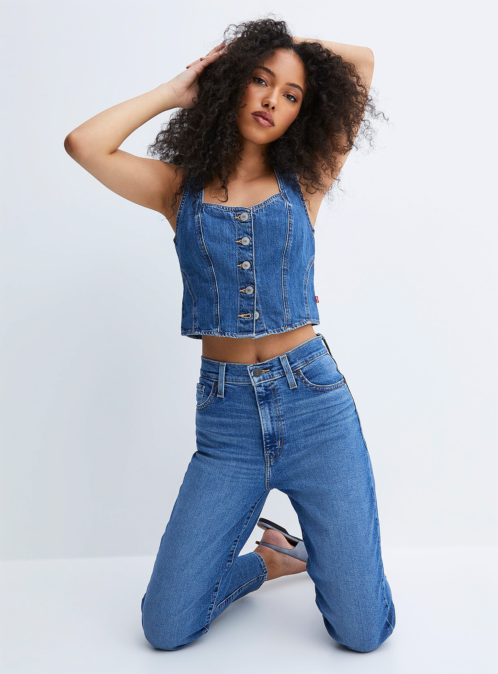 Levi's Buttoned Denim Bustier In Baby Blue