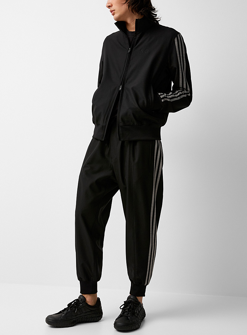 Y-3 Adidas Black Refined wool three stripes jogger for men