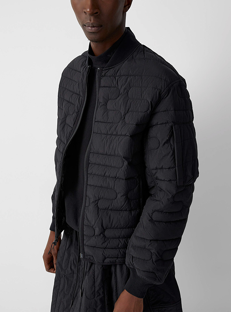 Y-3 Adidas Black Geometric quilted bomber jacket for men