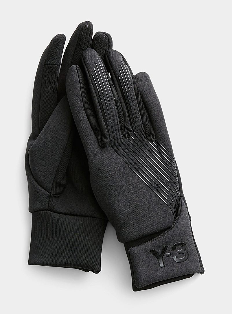 Y-3 Adidas Black Silicone lined techno gloves for men