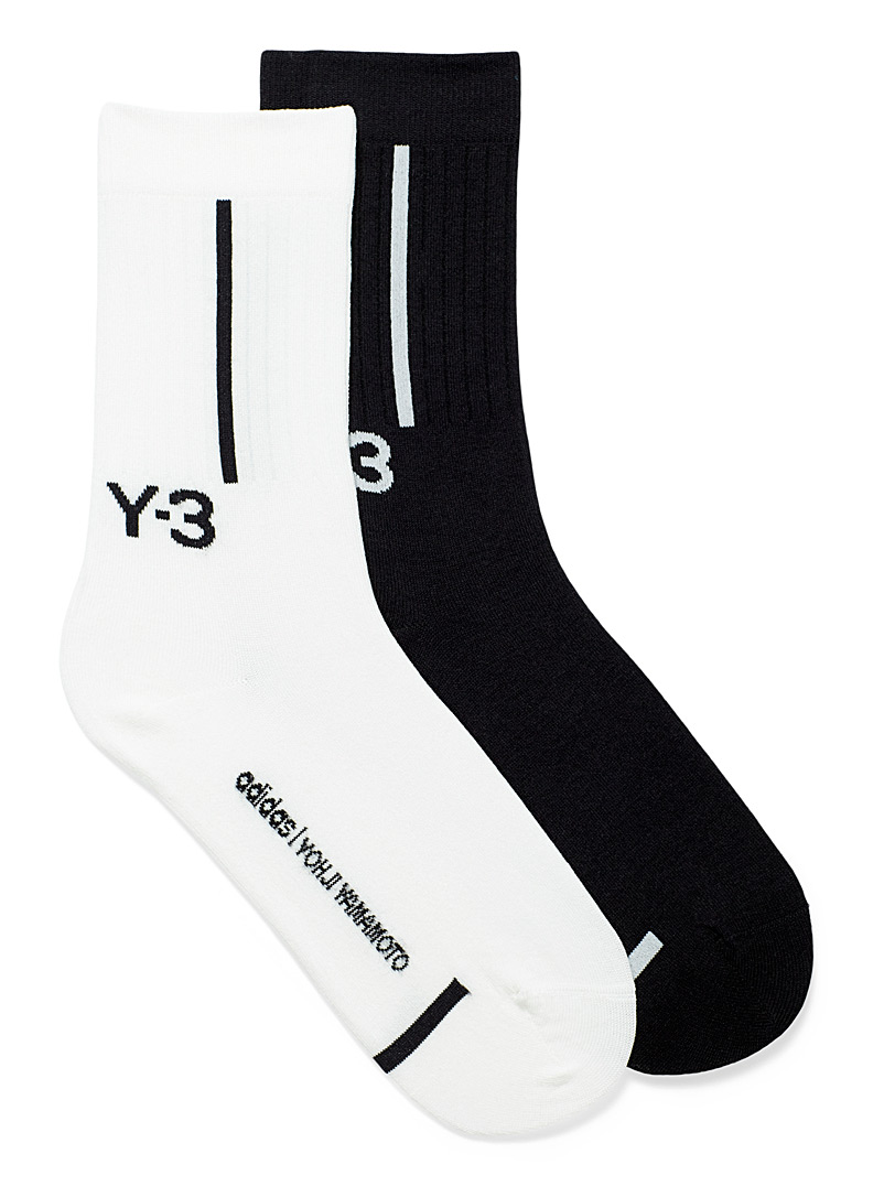 Y-3 Adidas: Le duo de bas côtelés logo contraste Blanc à motifs pour homme