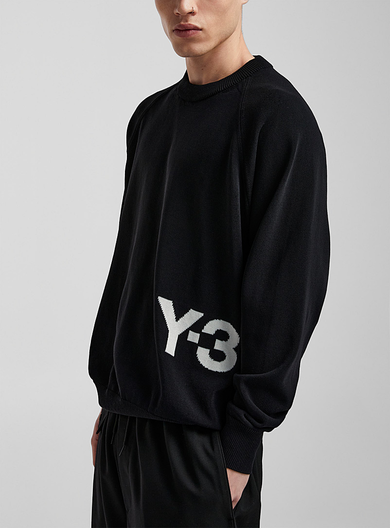 Y-3: Le chandail col rond logo jacquard Noir pour homme