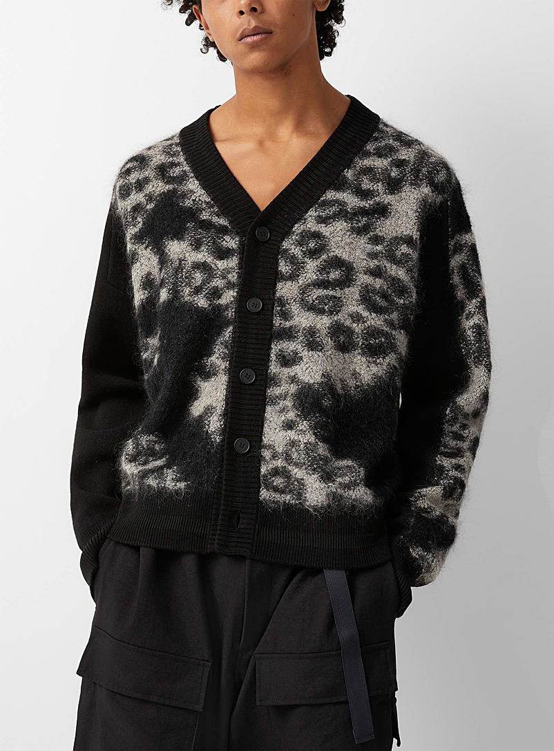 Y-3 Adidas: Le cardigan léopard tricot bouclé Noir à motifs pour homme